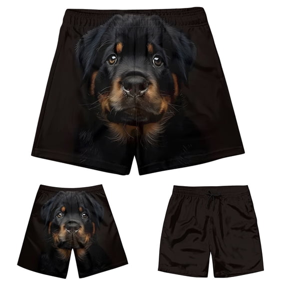 UVEASISHA Funny Shorts for Men 3D Cute Dog Print Beach Shorts Elastic Waist Casual Loose Swim Shorts with Pockets Black L