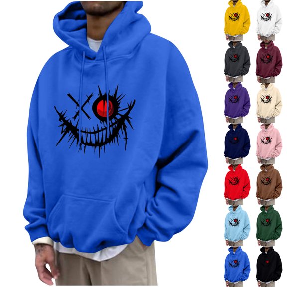 UVEASISHA Funny Sweatshirts for Men Drawstring Pullover Hoodies Fall Long Sleeve Hooded Sweatshirt Novelty Print Hoody Tops with Kangaroo Pocket Red S