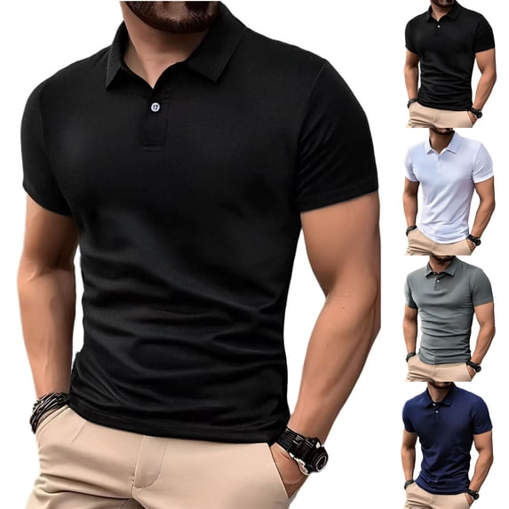 UVEASISHA Golf Shirts for Men Business Casual Short Sleeve Polos Shirt Summer Fashion Regular Fit Button Collared T-Shirts Solid Color Pullover Navy XXL