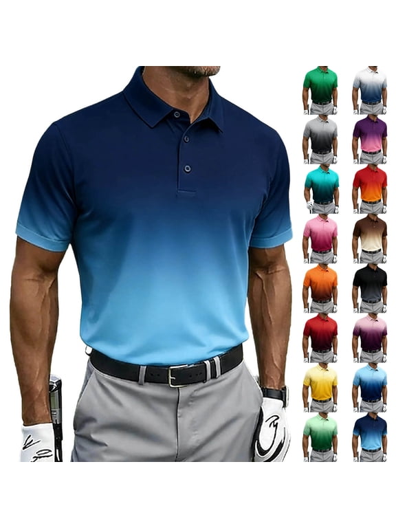 Golf Shirts for Men Fashion Gradient Printed Polos Shirt 3 Button Casual Short Sleeve Workout Shirts Performance Moisture Wicking Athletic T-Shirt Army Green 3XL