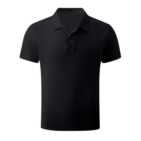 UVEASISHA Golf Shirts for Men Funny Polos Big and Tall,Mens Button up Polos Shirt Solid Color Short Sleeve Golf Shirt Summer Casual Slim Fit Polos Tee Shirt 2025,Black L