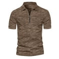 thumbnail image 1 of UVEASISHA Golf Tshirts for Men Quarter-Zip Short Sleeve Polo Tops Solid Color Business Style Soft Cotton Texture Polo Shirts 2024 Big and Tall Brown S, 1 of 3