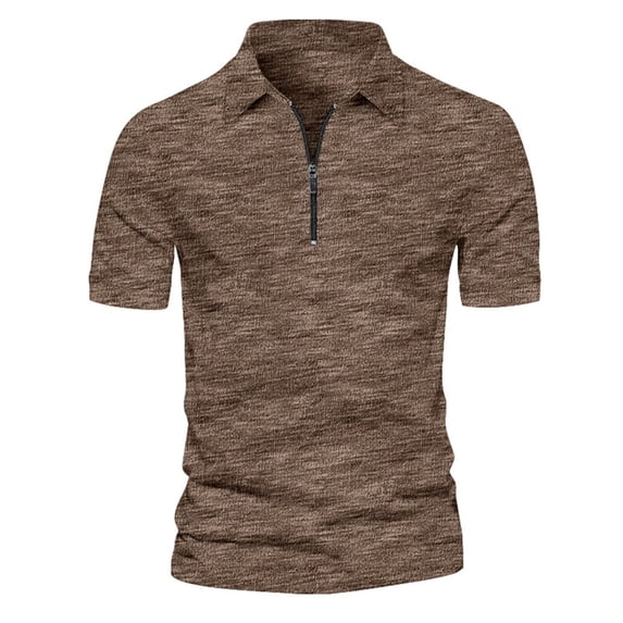 UVEASISHA Golf Tshirts for Men Quarter-Zip Short Sleeve Polo Tops Solid Color Business Style Soft Cotton Texture Polo Shirts 2024 Big and Tall Brown S