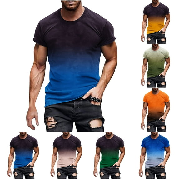UVEASISHA Gradient Big and Tall T Shirts for Men Short Sleeve Slim Fit Muscle Tees Summer Crewneck Pull-on Graphic Tees 2025 Casual Gym Workout Athletic Tee Tops Clearance Sales
