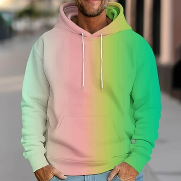 UVEASISHA Graphic Hoodies for Men Colorblock Gradient Hooded Sweatshirt Y2k Fashion Long Sleeve Drawstring Sweatshirts Today Sales,Green,2XL