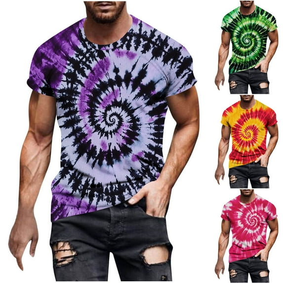 UVEASISHA Graphic Tees for Men Tie Dye Short Sleeve T-Shirts Big and Tall Casual Crewneck Workout Shirts Summer Fashion Hipster Tee Tops Yellow 3XL