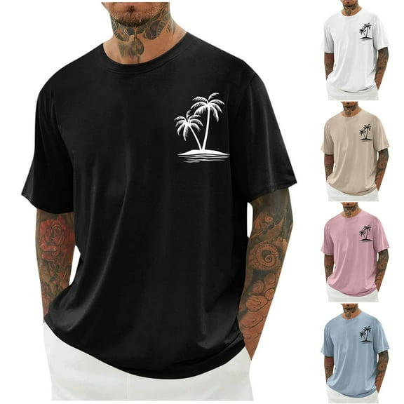 UVEASISHA Hawaiian Graphic Tees for Men Big and Tall Palm Tree Print Beach Shirts Summer Short Sleeve Crewneck T-Shirts Loose Fit Casual Vacation Tshirt Light Blue 3XL