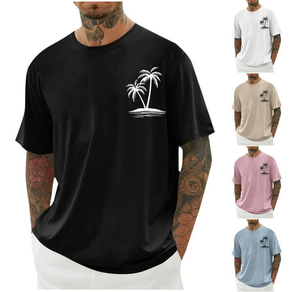 UVEASISHA Hawaiian Graphic Tees for Men Big and Tall Palm Tree Print Beach Shirts Summer Short Sleeve Crewneck T-Shirts Loose Fit Casual Vacation Tshirt Pink XL