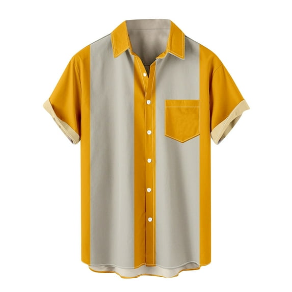 UVEASISHA Hawaiian Shirt for Men Funny,2024 Mens Casual Button Down Beach Short Sleeve Shirts Color Block Summer Holiday Vacation Tops with Pocket Yellow XXXXL