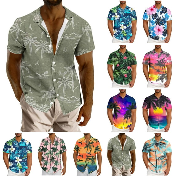 UVEASISHA Hawaiian Shirt for Men Summer Tropical Palm Tree Print Button Down Shirts Regular Fit Casual Short Sleeve Beach Shirt Vintage Aloha Shirts Pink 3XL