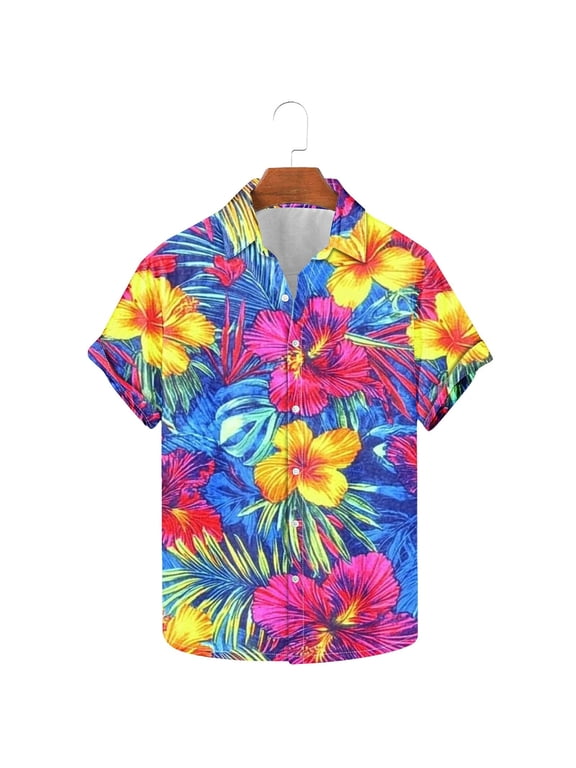 Hawaiian Shirts for Men Big and Tall Beach Vacation Shirt Summer Short Sleeve Floral Print Bowling Shirts Loose Fit Casual Button Down Shirt Gifts For Friends Multicolor#1 XL