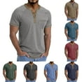 thumbnail image 1 of UVEASISHA Henley Shirts for Men Cotton Blend Short Sleeve T-Shirt Business Casual Button Collarless Golf Shirt Comfy Regular Fit Pullover Tees Green M, 1 of 7