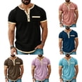 thumbnail image 1 of UVEASISHA Henley Shirts for Men Short Sleeve Linen Button Up T-Shirt Color Block Casual Big and Tall Tshirts Lightweight Breathable Vacation Tees Navy L, 1 of 6