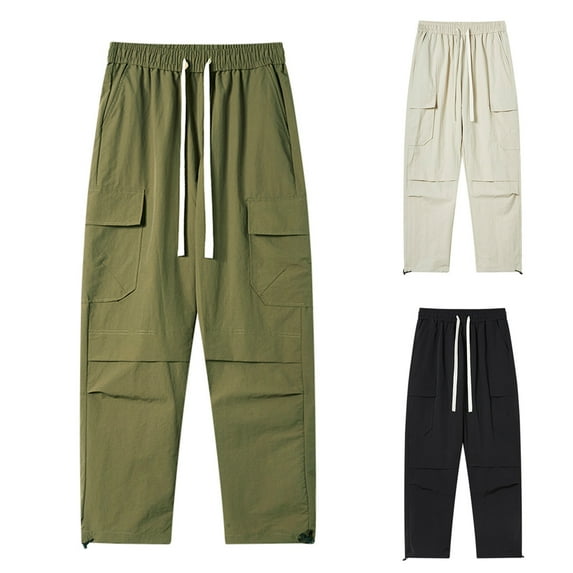 UVEASISHA Hiking Pants for Men Lightweight Quick Dry Cargo Pants Drawstring Elastic Waist Work Pants Loose Fit Outdoor Trousers with Pockets Today Sales,Black,2XL