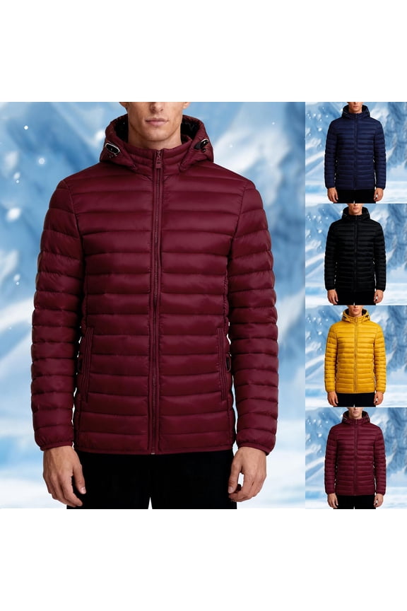Hooded Puffer Jackets for Men Waterproof Ski Coats Detachable Hooded Mock Neck Quilted Jacket Windproof Insulated Down Coat with Pockets Yellow XS