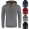 thumbnail image 1 of UVEASISHA Hooded Sweatshirt for Men Fashion Long Sleeve Drawstring Hoodies Stretch Slim Fit Lightweight Pullover Sweatshirts with Pocket,Black,M, 1 of 6