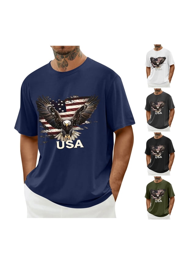 Independence Day Patriotic Tshirts for Men Short Sleeve American Flag Eagle Graphic Tee Summer Casual Going Out Tops Black M