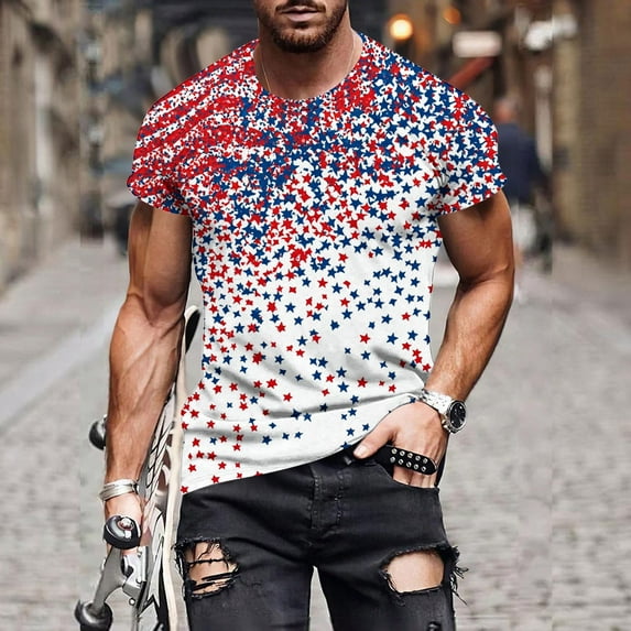 UVEASISHA Independence Day Patriotic Tshirts for Men Short Sleeve Stars and Stripes Graphic Tee Summer Fashion Hippie Tee Tops White XXXXL