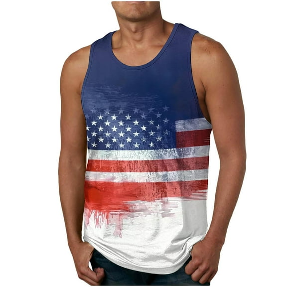 UVEASISHA Independence Day Shirt Men's Gym Tank Tops USA Stars and Stripes Workout Shirts 4th of July Casual Patriotic Tank Top Crewneck Sleeveless T-Shirts Red S