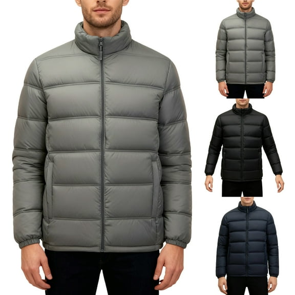 UVEASISHA Down Jackets for Men Winter Windproof Snow Coats Full Zip Stand Collar Puffer Jacket Thick Warm Quilted Coat Outerwear with Pockets Gray XXL