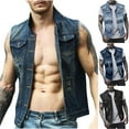 thumbnail image 1 of UVEASISHA Jean Vest Top for Men Sleeveless Button Down Denim Jacket Vintage Washed Moto Vest with Pockets Black M, 1 of 4
