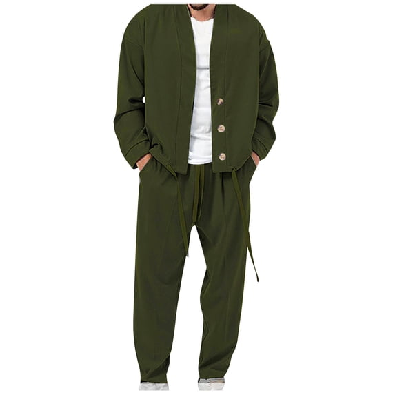 UVEASISHA Jogger Sets for Men 2 Piece Casual Lapel Button Jacket Sweatsuit Drawstring Long Pants Tracksuit Outfits Fall Loose Sport Suit Set