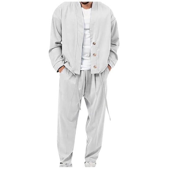 UVEASISHA Jogger Sets for Men 2 Piece Casual Lapel Button Jacket Sweatsuit Drawstring Long Pants Tracksuit Outfits 2024 Fall Loose Sport Suit Set Todays Deals