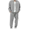 thumbnail image 1 of UVEASISHA Jogger Sets for Men 2 Piece Casual Lapel Button Jacket Sweatsuit Drawstring Long Pants Tracksuit Outfits 2025 Fall Loose Sport Suit Set Sales Today, 1 of 5