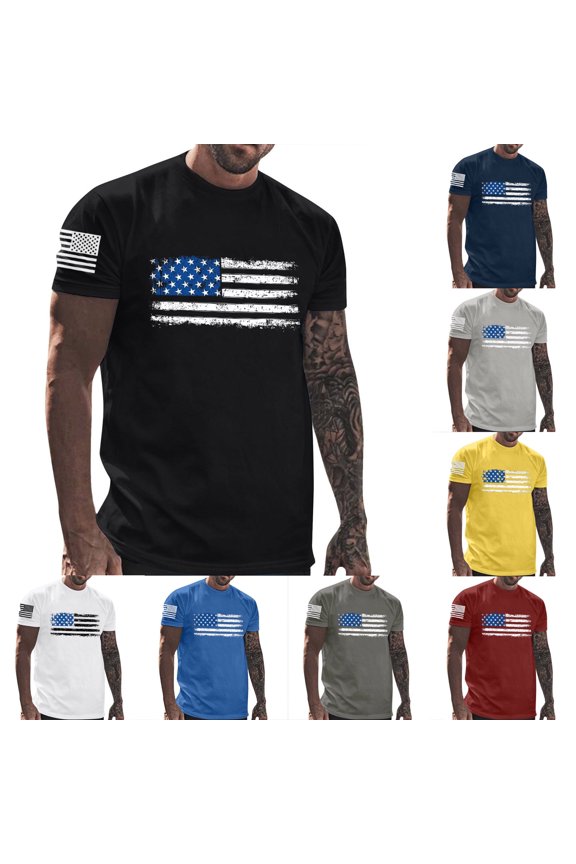 July 4th Tshirts for Men Short Sleeve Stars and Stripes Graphic Tee Independence Day Patriotic T-Shirts Festival Gift Gray L