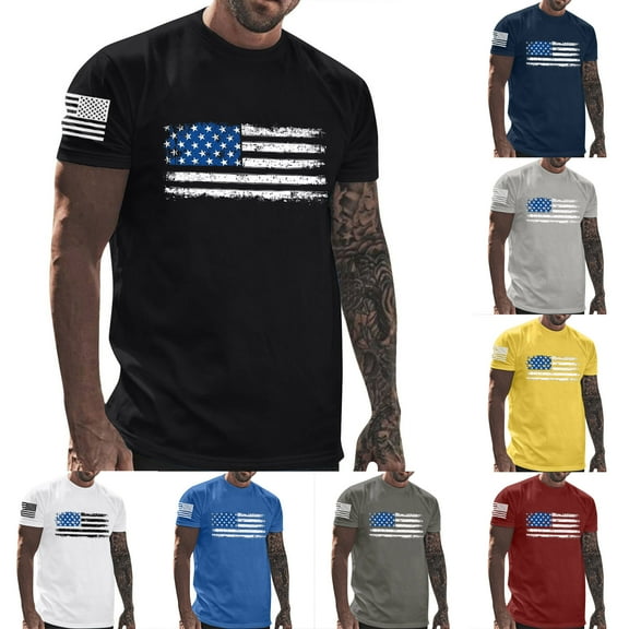 UVEASISHA July 4th Tshirts for Men Short Sleeve Stars and Stripes Graphic Tee Independence Day Patriotic T-Shirts Festival Gift Gray XL