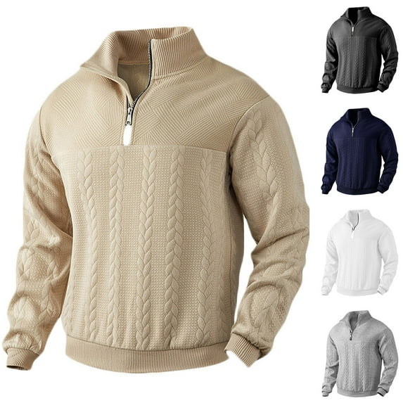 UVEASISHA Knitted Sweatshirt for Men Half Zip Mock Neck Casual Pullover Winter Oversized Cable Knit Sweatshirts Comfy Loose Solid Color Pullovers Navy S