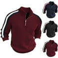 thumbnail image 1 of UVEASISHA Knitted Sweatshirt for Men Half Zip Stand Collar Vintage Pullover Sweaters Cable Knit Casual Color Block Sweater Tops Winter Clothes Fall Savings Wine M, 1 of 6
