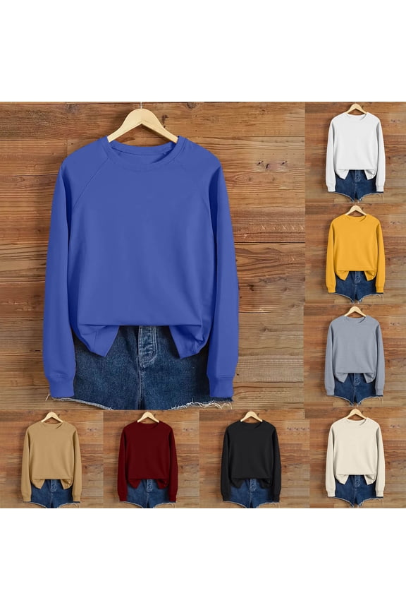Ladies Solid Color Sweatshirts Long Sleeve Casual Pullover Tees Loose Fit Crew Neck Sweatshirt No Hood 2025 Fall Fashion Tunic Tops Today Sales,Gray,S