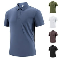 UVEASISHA Lapel V Neck Polos Shirts for Men Short Sleeve Cotton Solid Golf Shirt Summer Moisture Wicking Athletic Poloss Blue XXXL