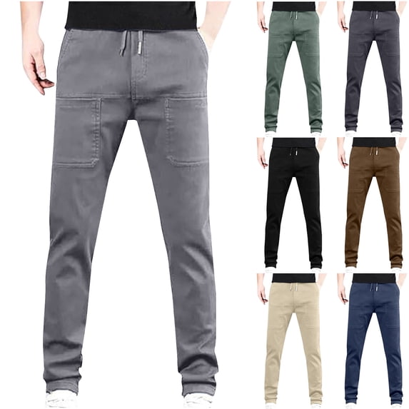 UVEASISHA Big and Tall Drawstring Cargo Pants for Men Outdoor Waterproof Hiking Pants Elastic Waist Straight Leg Work Pants with Pockets Dark Gray XS