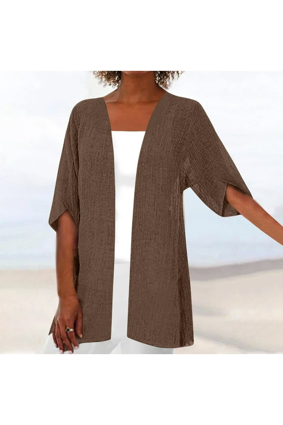 Lightweight Cardigan for Women Short Sleeve Open Front Kimono Cardigans Plus Size Summer Beach Coverups Brown XXL