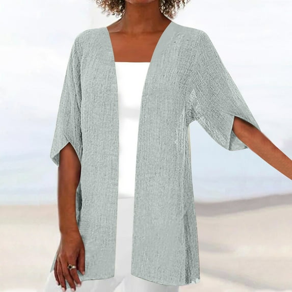 UVEASISHA Lightweight Cardigan for Women Short Sleeve Open Front Kimono Cardigans Plus Size Summer Beach Coverups Gray M