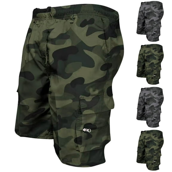 UVEASISHA Lightweight Cargo Shorts for Men Camo Tactical Shorts Elastic Waist Outdoor Work Shorts with Multi Pockets Gray XXXL