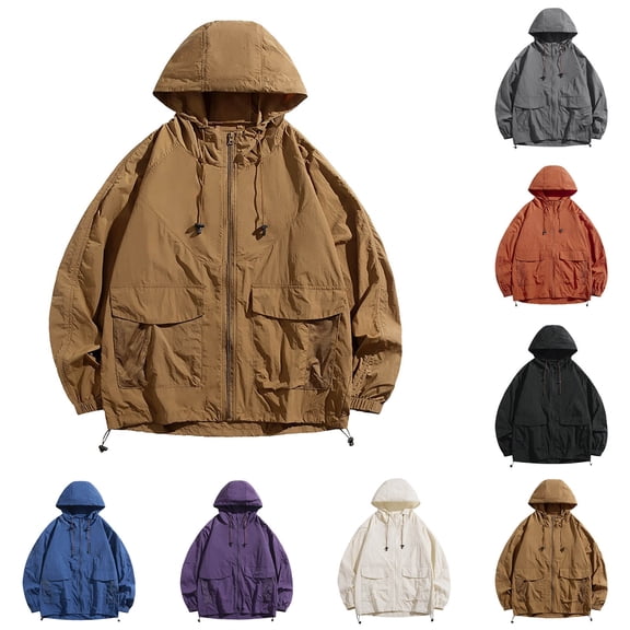 UVEASISHA Lightweight Hooded Jackets for Men Sun Protection Hiking Windbreaker Softshell Jacket Outdoor Running Cycling Zip up Jackets with Pockets Black L