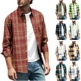 thumbnail image 1 of UVEASISHA Lightweight Plaid Shirt Men Long Sleeve Button Down Shirts Business Casual Regular Fit Work Shirt Fall Fashion Gingham Shirts Khaki L, 1 of 6