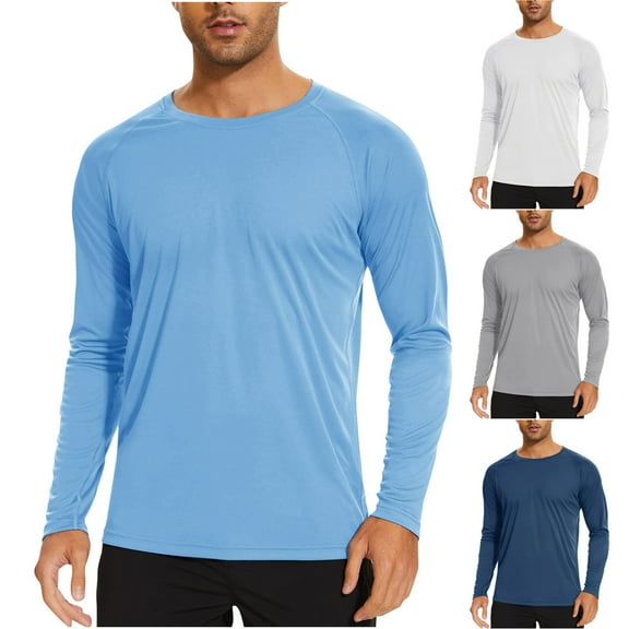 UVEASISHA Lighweight Long Sleeve Tees for Men Summer Solid Color Quick Dry Athletic Tshirts Casual Crewneck Sun UV Protection T-Shirt Breathable Muscle Fitness Tee Prime Sales