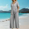 thumbnail image 1 of UVEASISHA Linen 2 Piece Sets for Women Short Sleeve Lapel Button Down Shirts and Wide Leg Pants Summer Casual Beach Vacation Outfits Gray L, 1 of 8