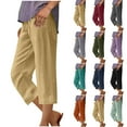 thumbnail image 1 of UVEASISHA Linen Capri Pants for Women 2025 Summer Casual Capris Elastic Waisted Straight Leg Drawstring Trousers with Pockets Purple XL, 1 of 7
