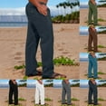thumbnail image 1 of UVEASISHA Linen Pants Men Big and Tall Straight Leg Beach Pants Summer Solid Color Loose Casual Pants Elastic Waist Lounge Trousers with Pockets Dark Gray S, 1 of 6
