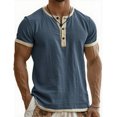 thumbnail image 1 of UVEASISHA Linen Shirts for Men Short Sleeve Henley Shirt Summer Casual Loose Fit Beach Shirts Lightweight Button Up Collarless T-Shirts Navy XL, 1 of 5