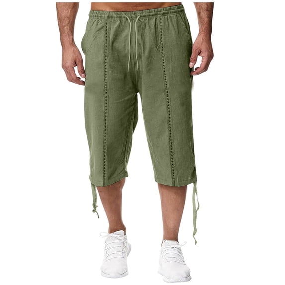 UVEASISHA Linen Shorts for Men Summer,Men's Cotton Linen Shorts 2025 Casual Drawstring Loose Fit Athletic Running Knee Length Shorts with Pockets Green,XL