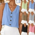 thumbnail image 1 of UVEASISHA Linen Tank Tops for Women Sleeveless Cropped V Neck Button Down Shirt Summer Casual Beach Tanks Green L, 1 of 9