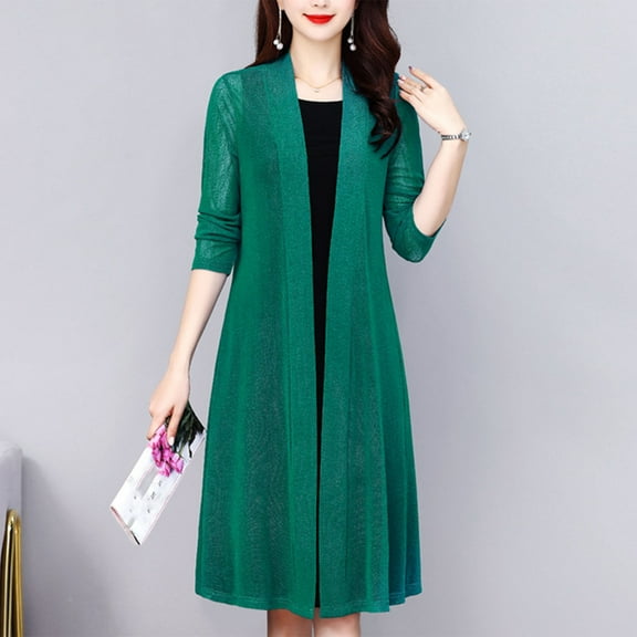 UVEASISHA Long Sleeve Open Front Cardigan for Women Lightweight Sheer Kimono Summer Cover Up See Through Mesh Cardigans Green XXXXL