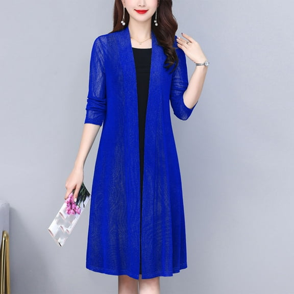 UVEASISHA Long Sleeve Open Front Cardigan for Women Lightweight Sheer Kimono Summer Cover Up See Through Mesh Cardigans Navy XL