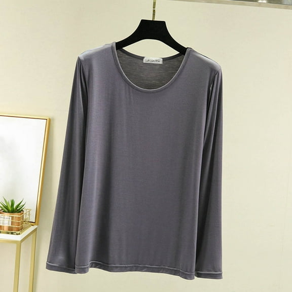 UVEASISHA Long Sleeve Pajama Tshirt for Women Modal Crew Neck Nightwear Tops Lightweight Comfy Lounge Clothes Dark Gray XL